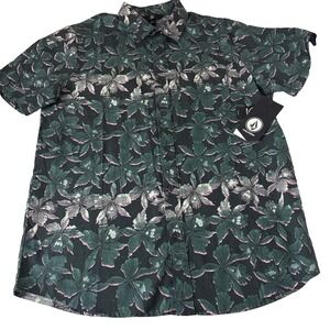 NEW Volcom Mens M Short Sleeve Button up Shirt Black Floral Tropical cotton NWT